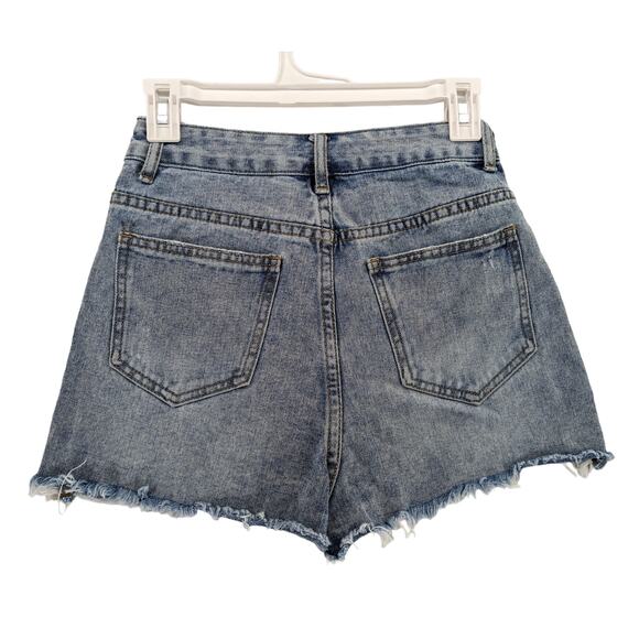 Shein Distressed Jean Shorts XS Women Light Wash Raw Hem High Rise Ripped Denim - Picture 2 of 9